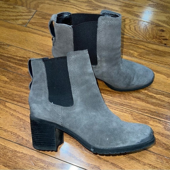 Sam Edelman Gray Suede Chunky Heeled Ankle Booties Size 9.5 - Picture 3 of 10